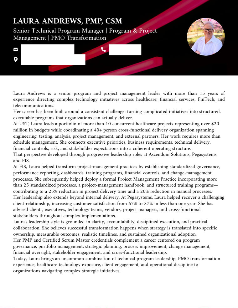 Executive Biography sample, first page