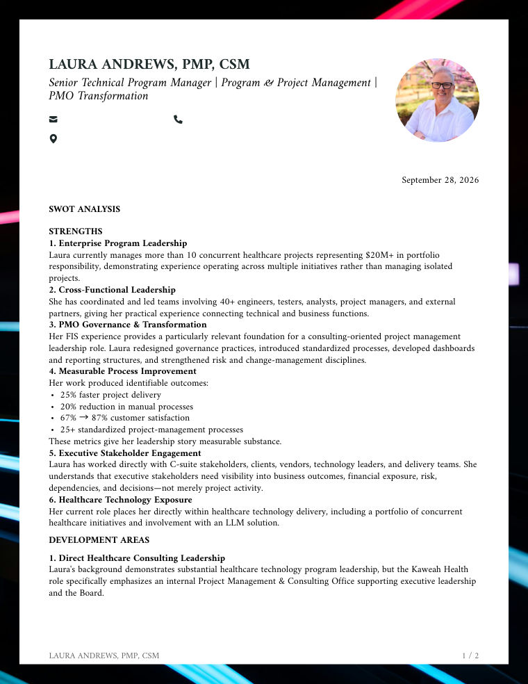 SWOT Analysis sample, first page