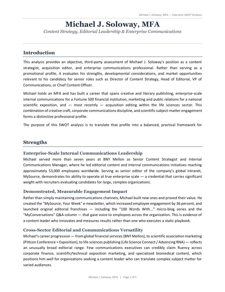 SWOT Analysis sample, first page
